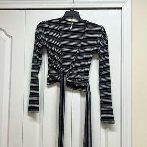 Free People Black and White Striped Outer Top With Tie Size Extra Small